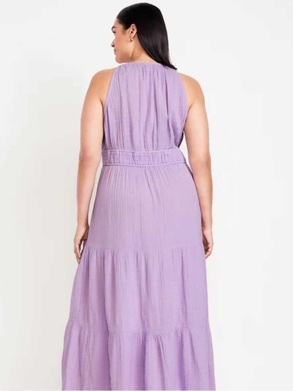 Old Navy XXL 100% Cotton Crinkle Gauze Tiered Maxi Sun Dress Lavender Boho Flowy - Picture 9 of 9